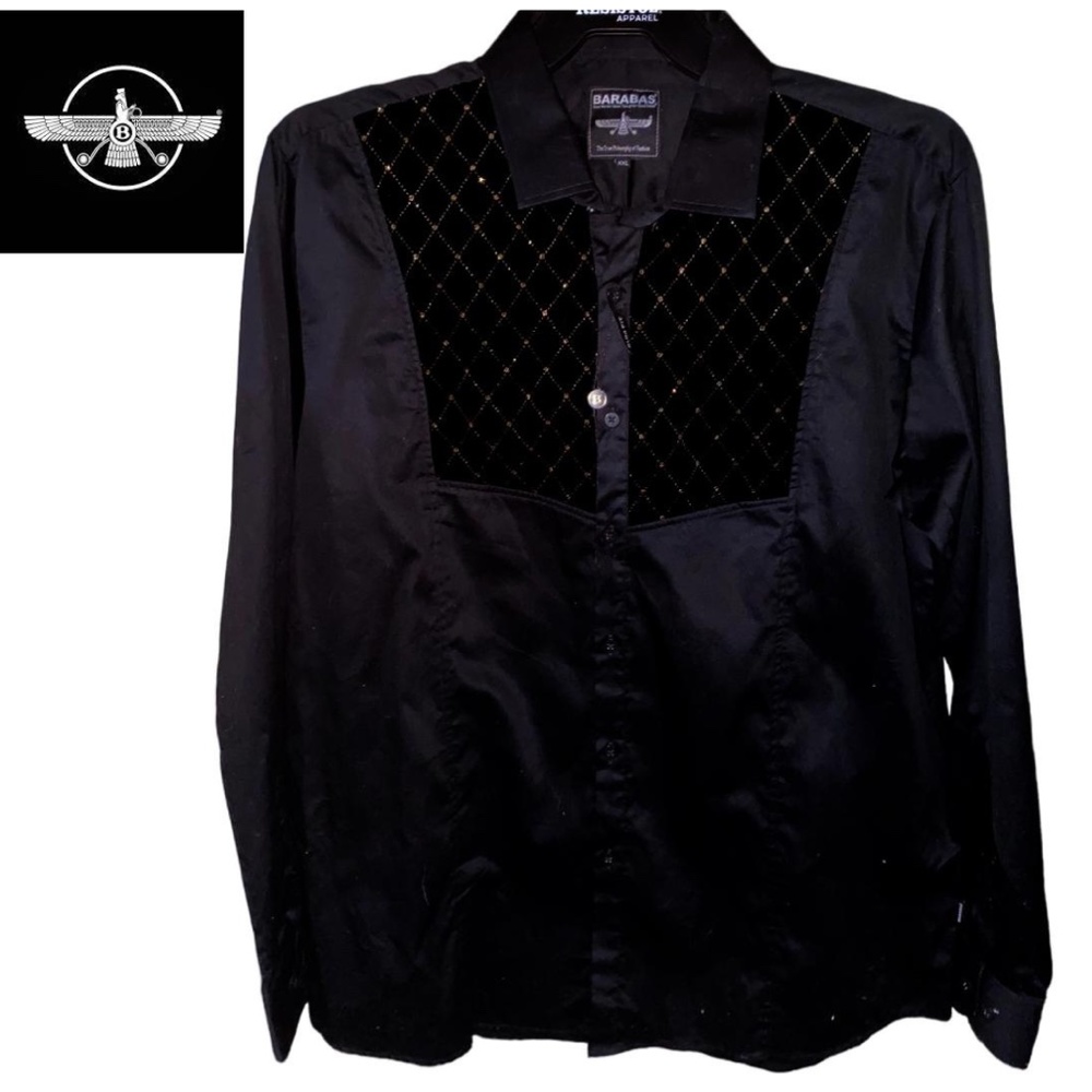 Men's Barabas Velvet And Gold Upper Panel Button Down Shirt